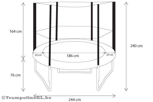 Het formaat van de Salta All-in 244 met veiligheidsnet.