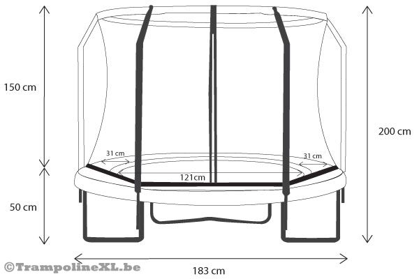 Het formaat van de Salta All-in 183 met veiligheidsnet.